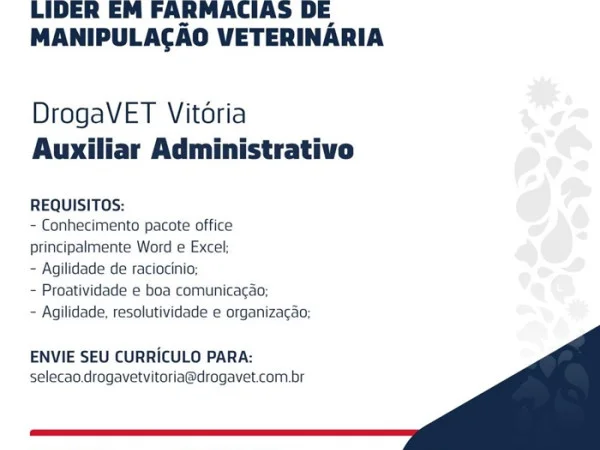 DrogaVET contrata Auxiliar Administrativo