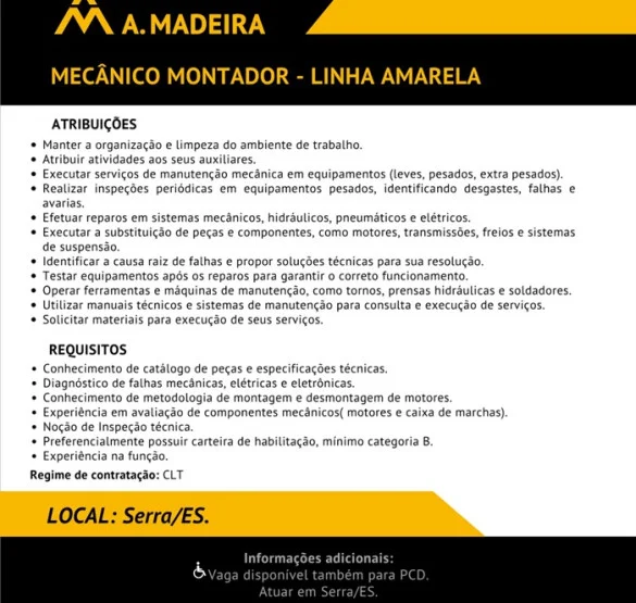 Grupo A. MADEIRA contrata Mecânico Pesado
