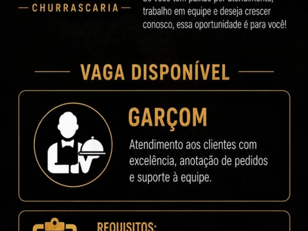 Firebull Steakhouse contrata Garçom