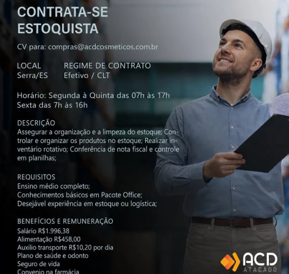 ACD Cosméticos contrata Estoquista