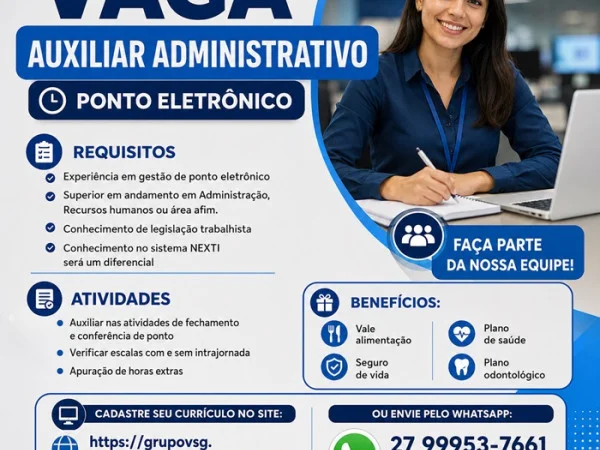 Vaga para Auxiliar Administrativo - Ponto Eletrônico