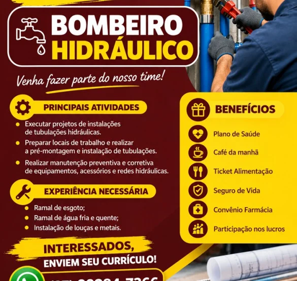VAGA PARA BOMBEIRO HIDRÁULICO