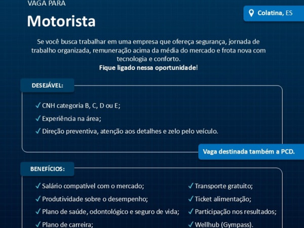Unimarka contrata Motorista
