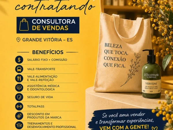 Vaga de Consultora de Vendas | L’Occitane | Grande Vitória – ES