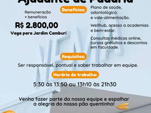Vaga para Ajudante de Padaria | Jardim Camburi