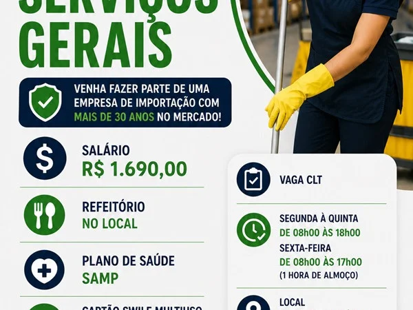 Vaga para Auxiliar de Serviços Gerais