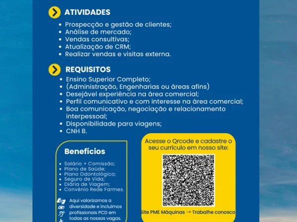 PME Vitória contrata Consultor de Vendas – Máquinas