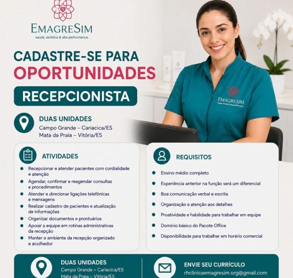 Recepcionista - EmagreSIM - Grande Vitória/ES