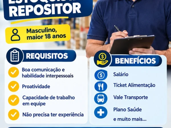 VAGA PARA ESTOQUISTA/REPOSITOR