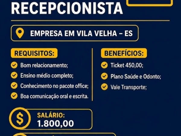VAGA PARA RECEPCIONISTA