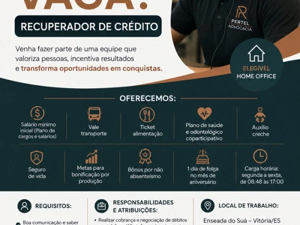 Oportunidade de Emprego – Agente de Cobrança (Recuperador de crédito)