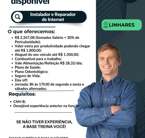 VAGA DE INSTALADOR E REPARADOR DE INTERNET