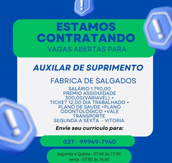 Vaga para Auxiliar de Suprimento
