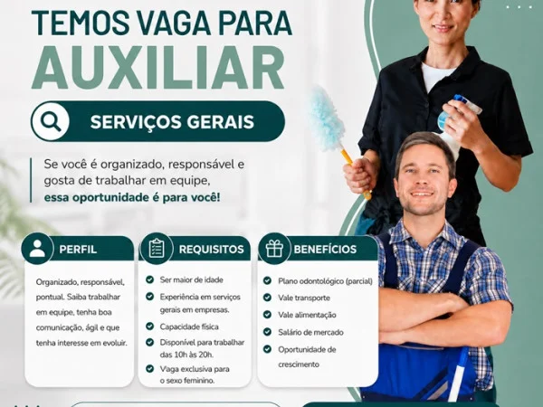 OPORTUNIDADE DE EMPREGO | AUXILIAR DE SERVIÇOS GERAIS