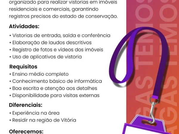 Vaga para Vistoriador de Imóveis 