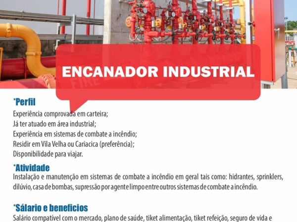 Sprinfire contrata Encanador Industrial