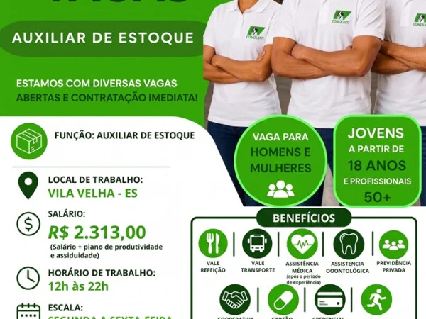 VAGAS PARA AUXILIAR DE ESTOQUE