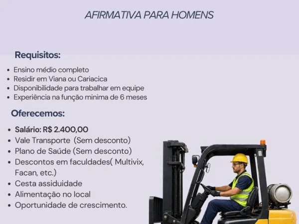 Operlog contrata Operador de Empilhadeira