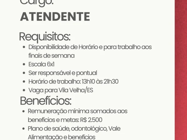 VAGA PARA ATENDENTE