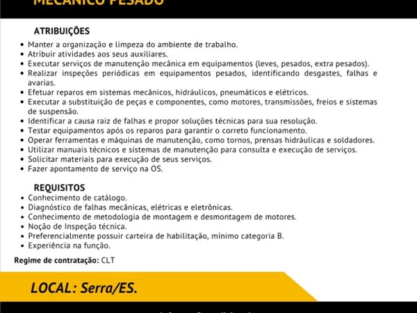 Grupo A. MADEIRA contrata Mecânico Pesado