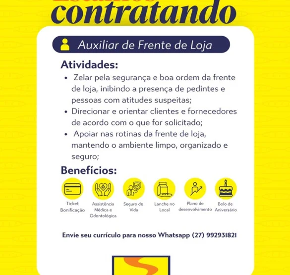 Padaria Monte Libano contrata Auxiliar de Frente de Loja