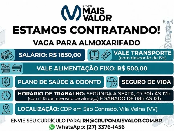 Vaga para Auxiliar de Almoxarifado