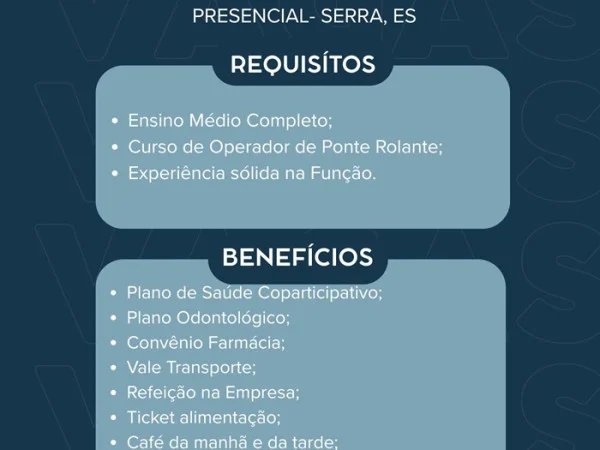 DIAÇO contrata Operador de Ponte Rolante