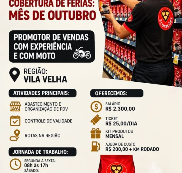 Vaga para Promotor de Vendas com Experiência e com Moto