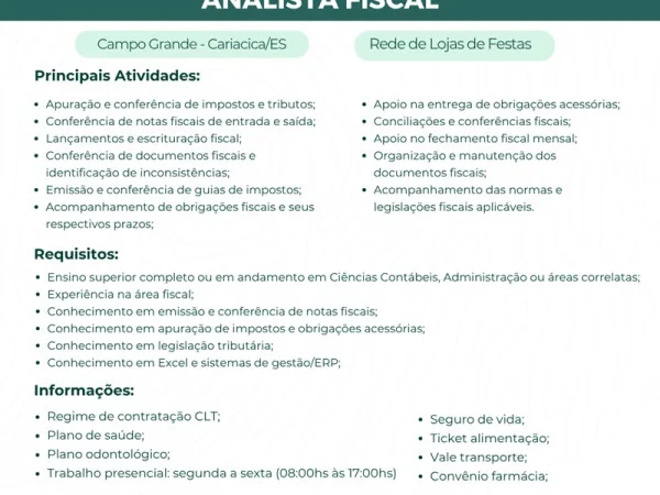 VAGA PARA ANALISTA FISCAL