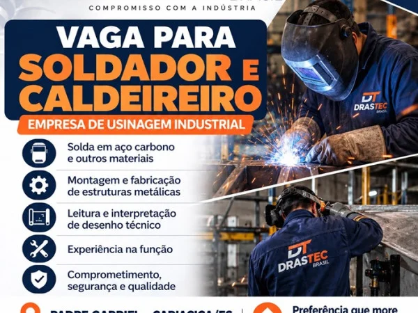 DT DRASTEC BRASIL CONTRATA SOLDADOR E CALDEIREIRO