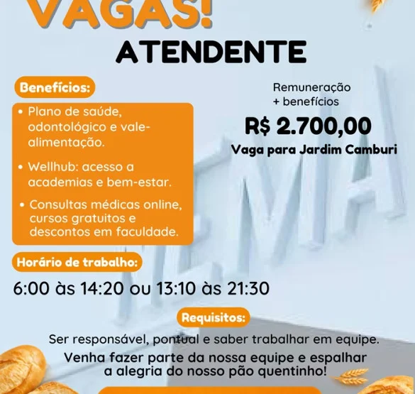 Vaga para Atendente de Padaria | Jardim Camburi