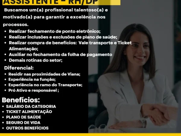 VAGA DE ASSISTENTE DE RH/DP