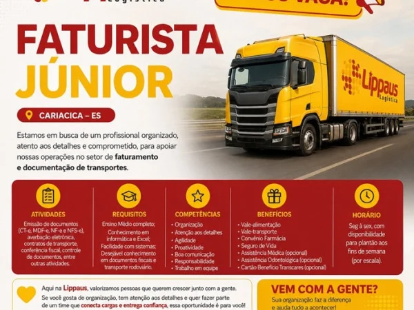 Lippaus Logística contrata Faturista Jr