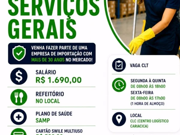 Vaga para Auxiliar de Serviços Gerais