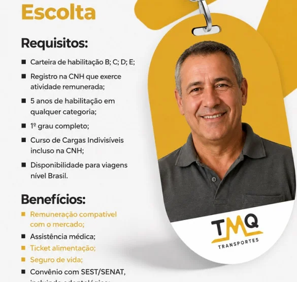 TMQ Transportes contrata Motorista Escolta