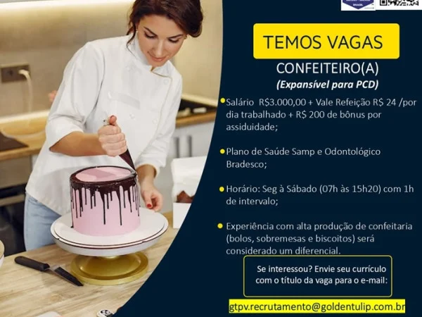 GOLDEN TULIP CONTRATA CONFEITEIRO(A) (Expansível para PCD)
