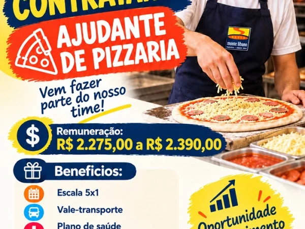 Padaria Monte Libano contrata Ajudante de Pizzaria