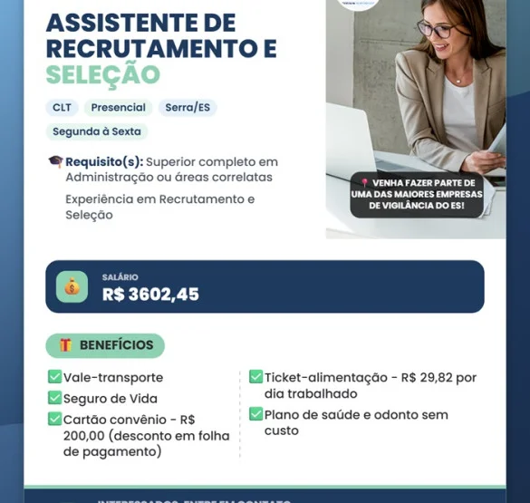 Vaga para Assistente de Recrutamento e Seleção