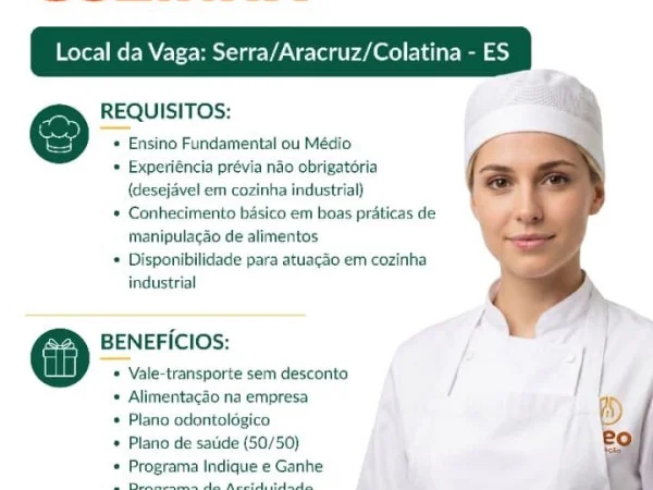 Vaga para Ajudante de Cozinha – (Serra/Aracruz/Colatina - ES)