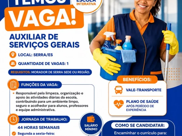 Escola Interativa contrata Auxiliar de Serviços Gerais