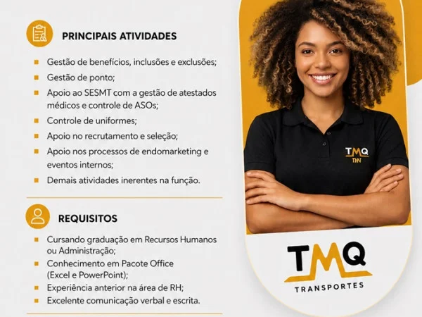 TMQ Transportes contrata Assistente de RH