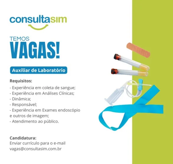ConsultaSim contrata Auxiliar de Laboratório