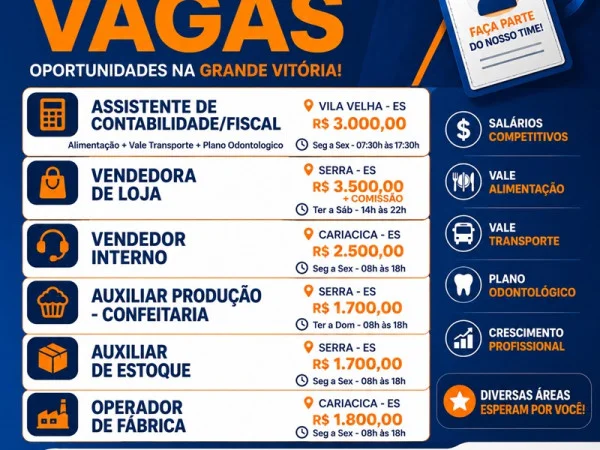 EMPRESAS ABREM VAGAS DE EMPREGO