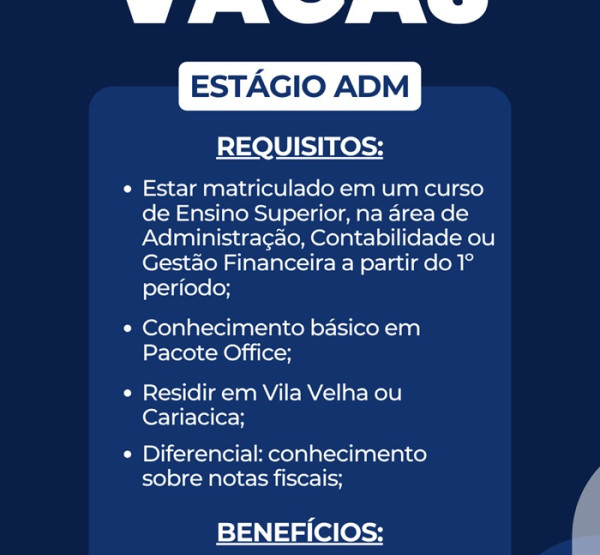 VAGA PARA ESTAGIÁRIO ADMINISTRATIVO
