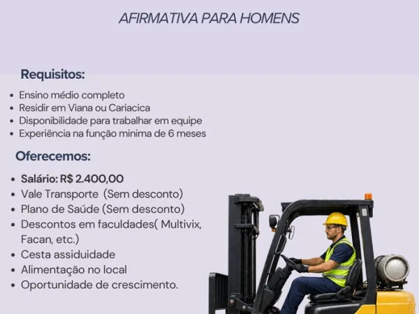 VAGA DE OPERADOR DE EMPILHADEIRA