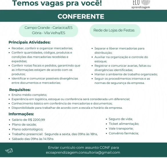 VAGA PARA CONFERENTE