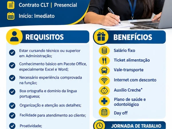 VAGA PARA ASSISTENTE ADMINISTRATIVO
