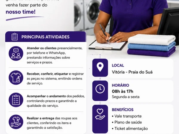 VAGA PARA ATENDENTE DE LAVANDERIA
