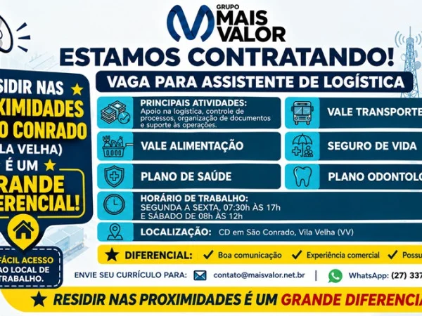 VAGA PARA ASSISTENTE DE LOGÍSTICA