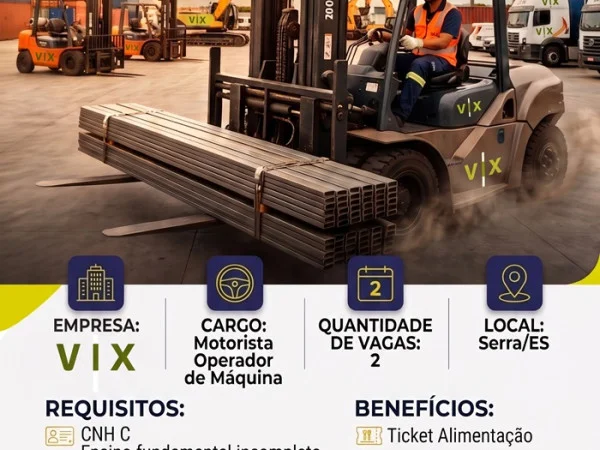  Vix Logística contrata Motorista Operador de Máquina